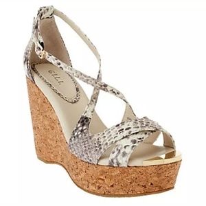 G.I.L.I. Patent Leather Ferrara Cork Wedge Heels